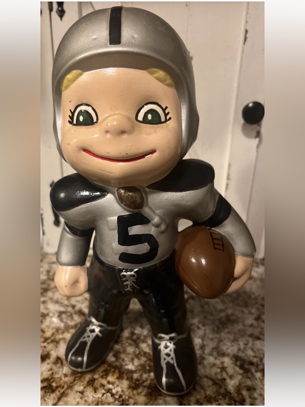 Vintage 11” Blue Devils Ceramic Figurine Football Player - Great Condition